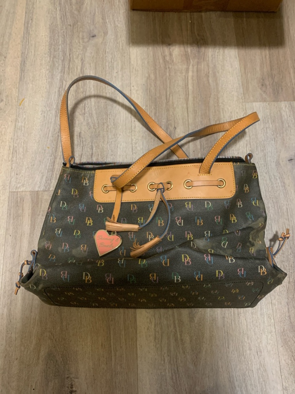 Dooney & Bourke Multicolor DB Logo Tote with Tan Trim